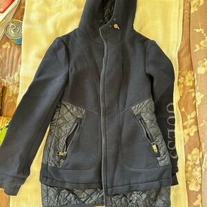 Guess Black Quilted-Panel Hooded Utility Jacket